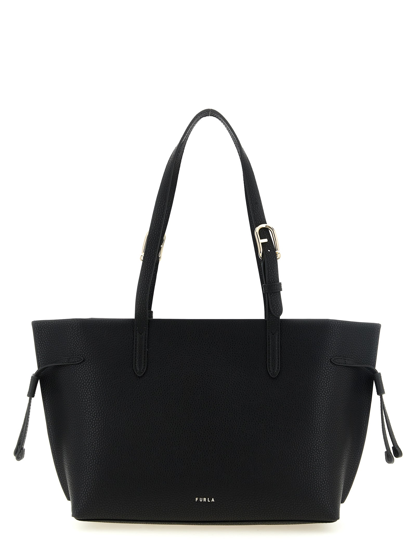 Furla Black Hammered Calfskin Tote Bag