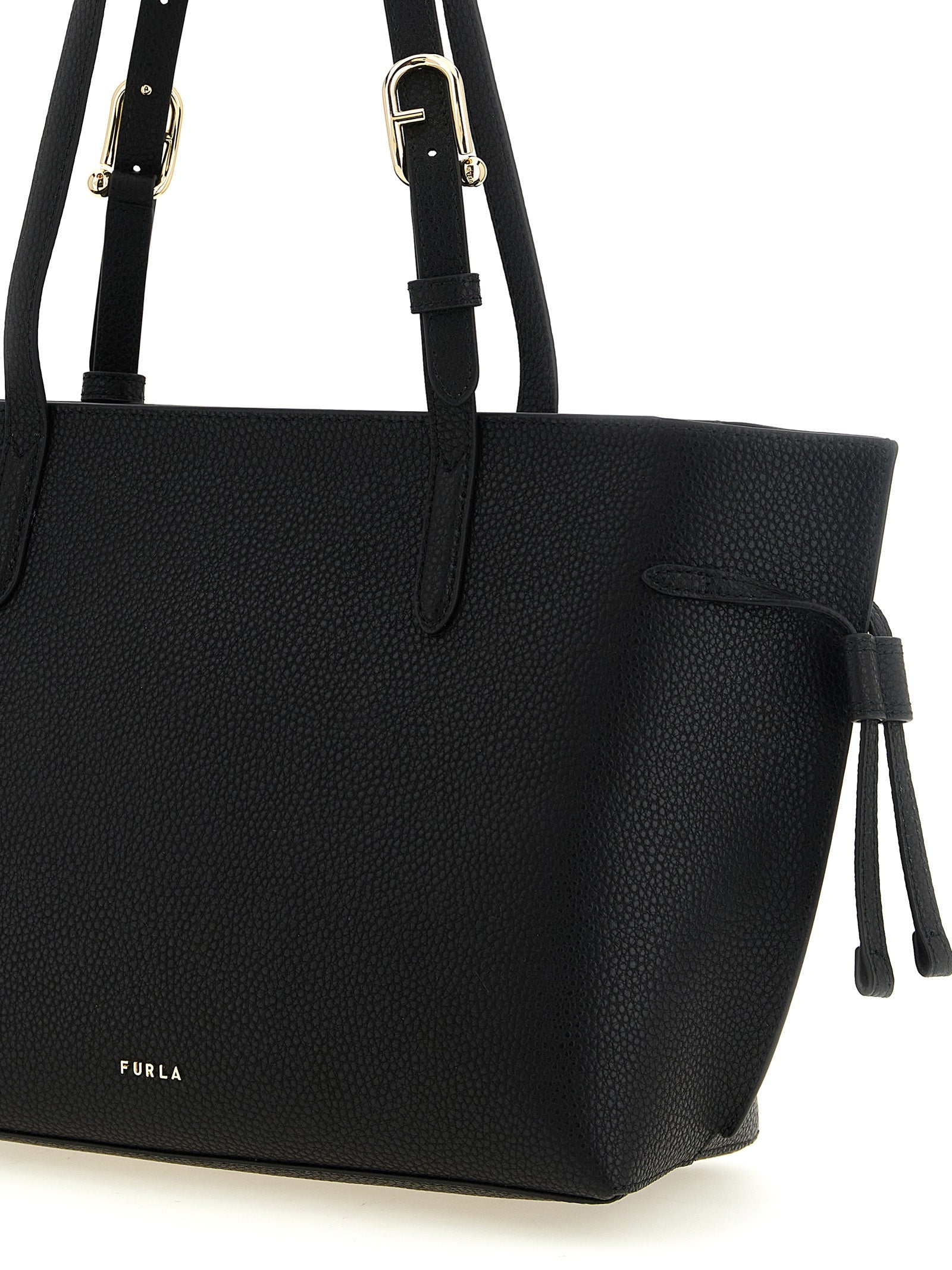 Furla Black Hammered Calfskin Tote Bag