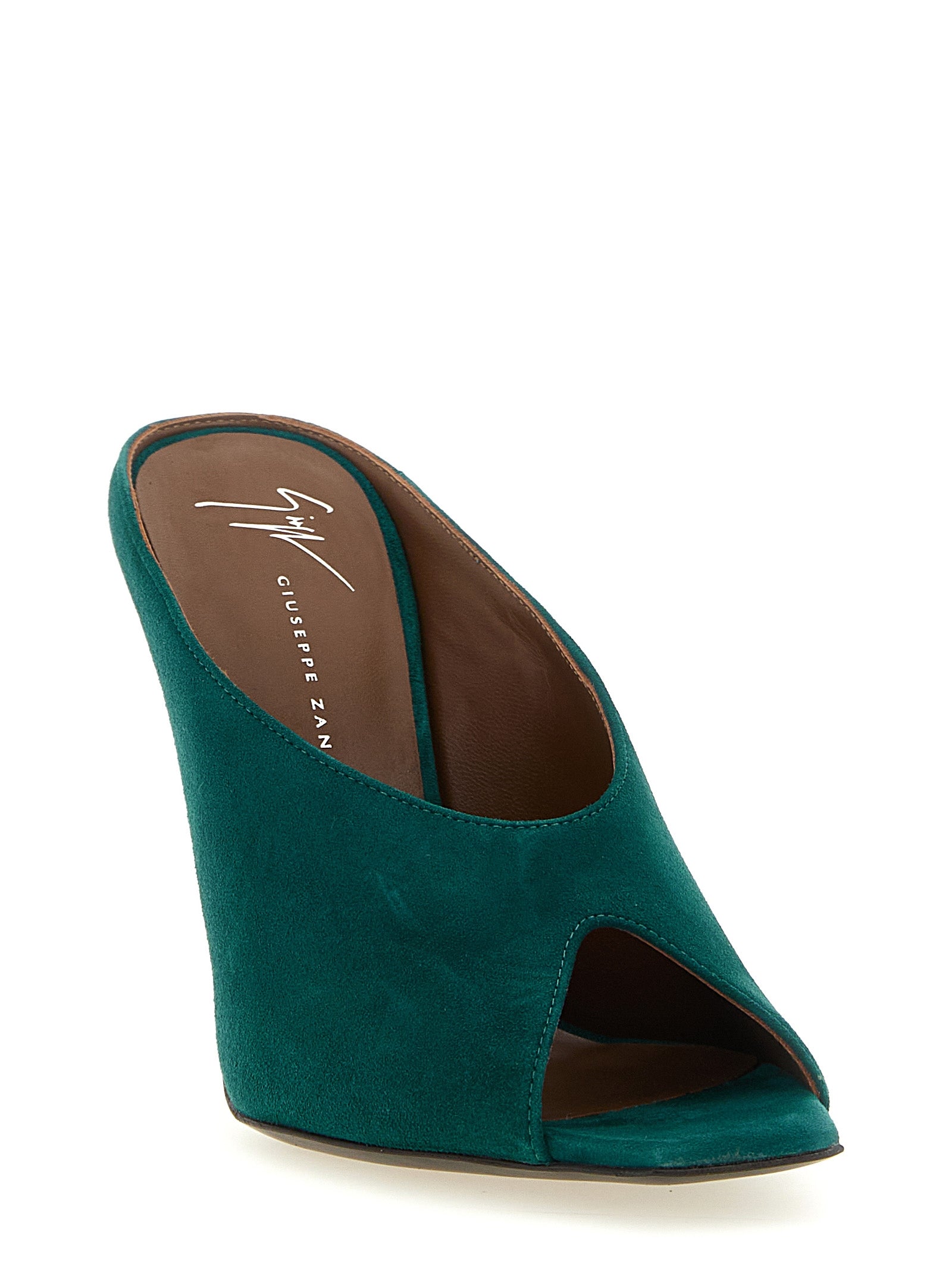 Giuseppe Zanotti Emerald Green Suede Stiletto Heel Sandals