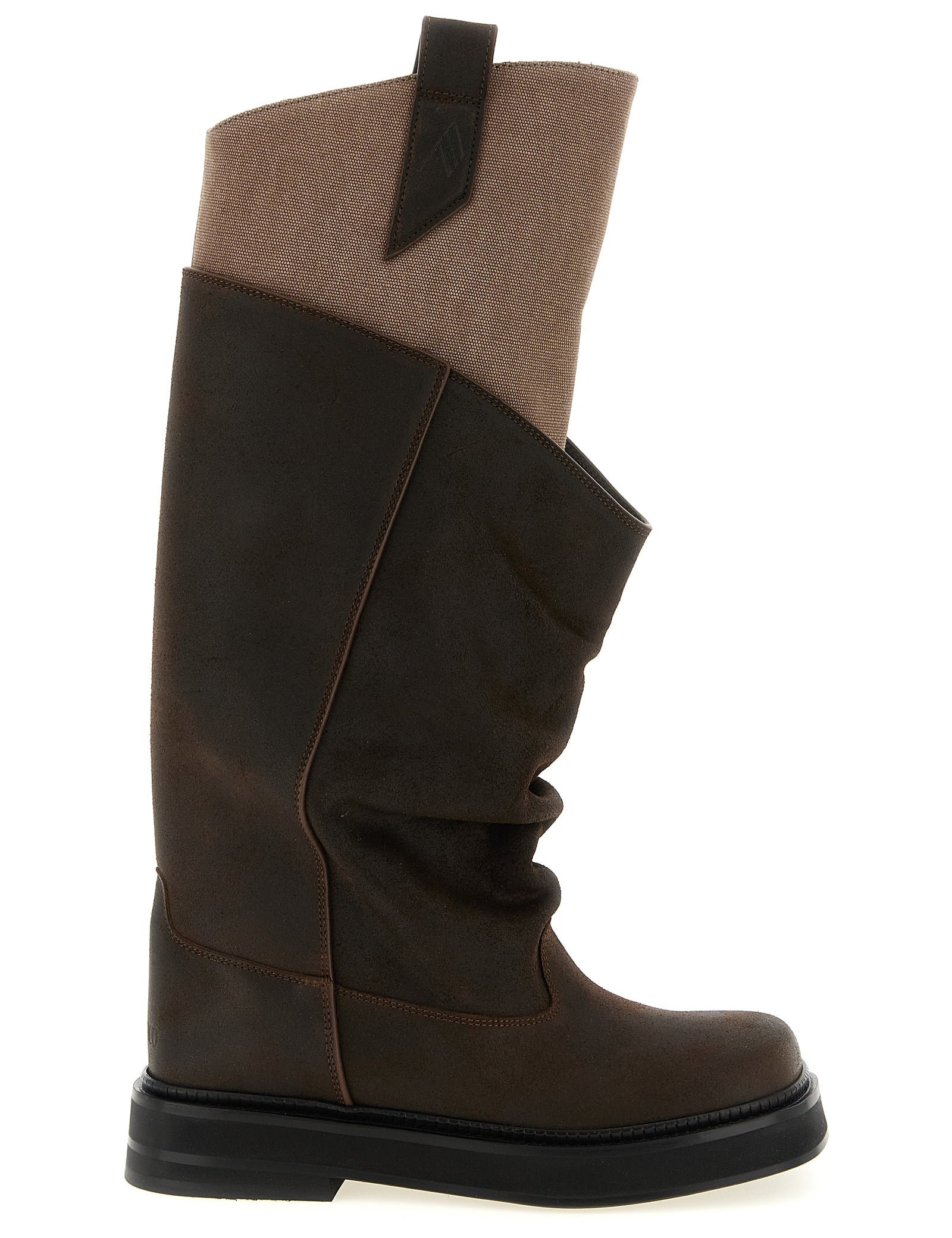 The Attico Brown Suede & Cotton Over The Knee Combat Boots