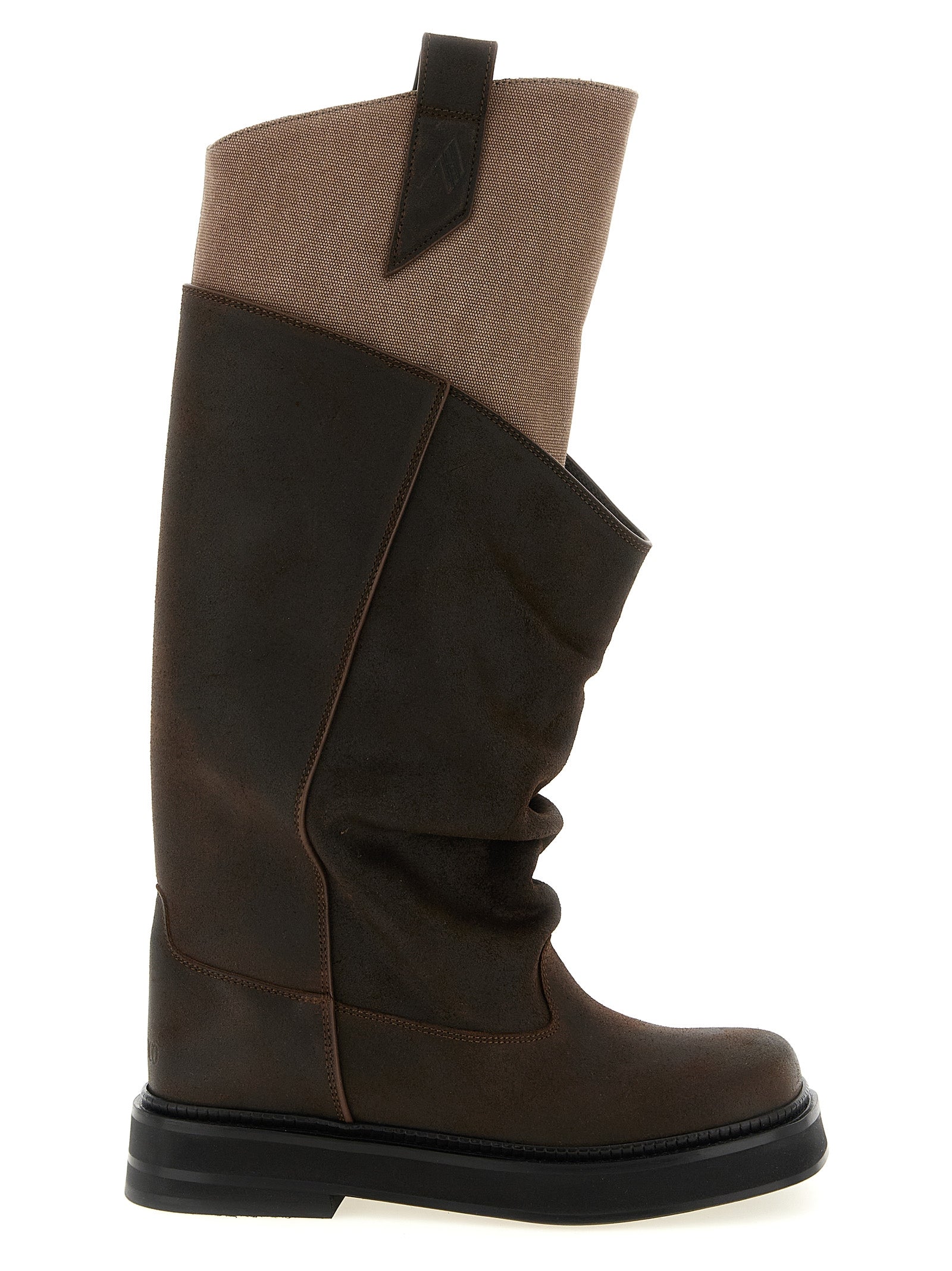 The Attico Brown Suede & Cotton Over The Knee Combat Boots