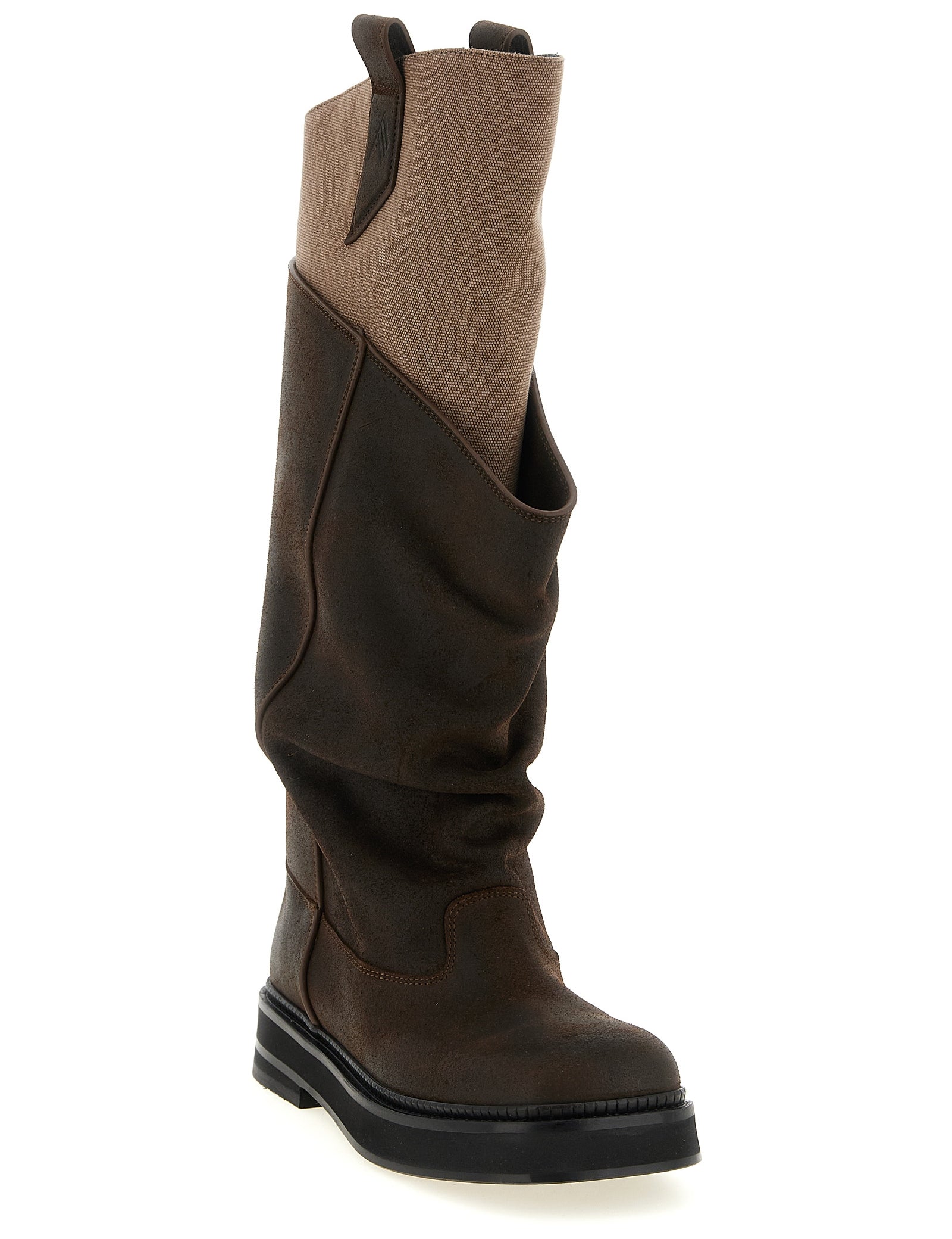 The Attico Brown Suede & Cotton Over The Knee Combat Boots