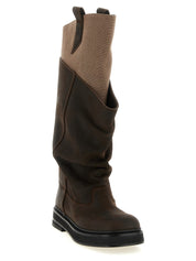 The Attico Brown Suede & Cotton Over The Knee Combat Boots