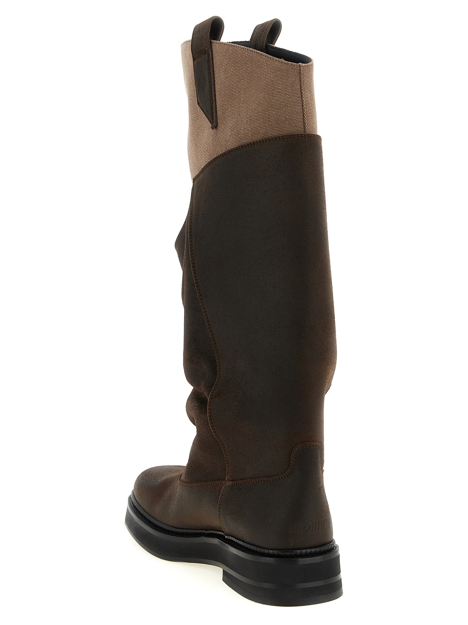 The Attico Brown Suede & Cotton Over The Knee Combat Boots