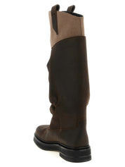 The Attico Brown Suede & Cotton Over The Knee Combat Boots
