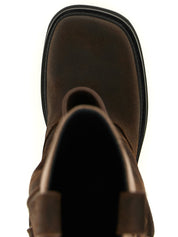 The Attico Brown Suede & Cotton Over The Knee Combat Boots