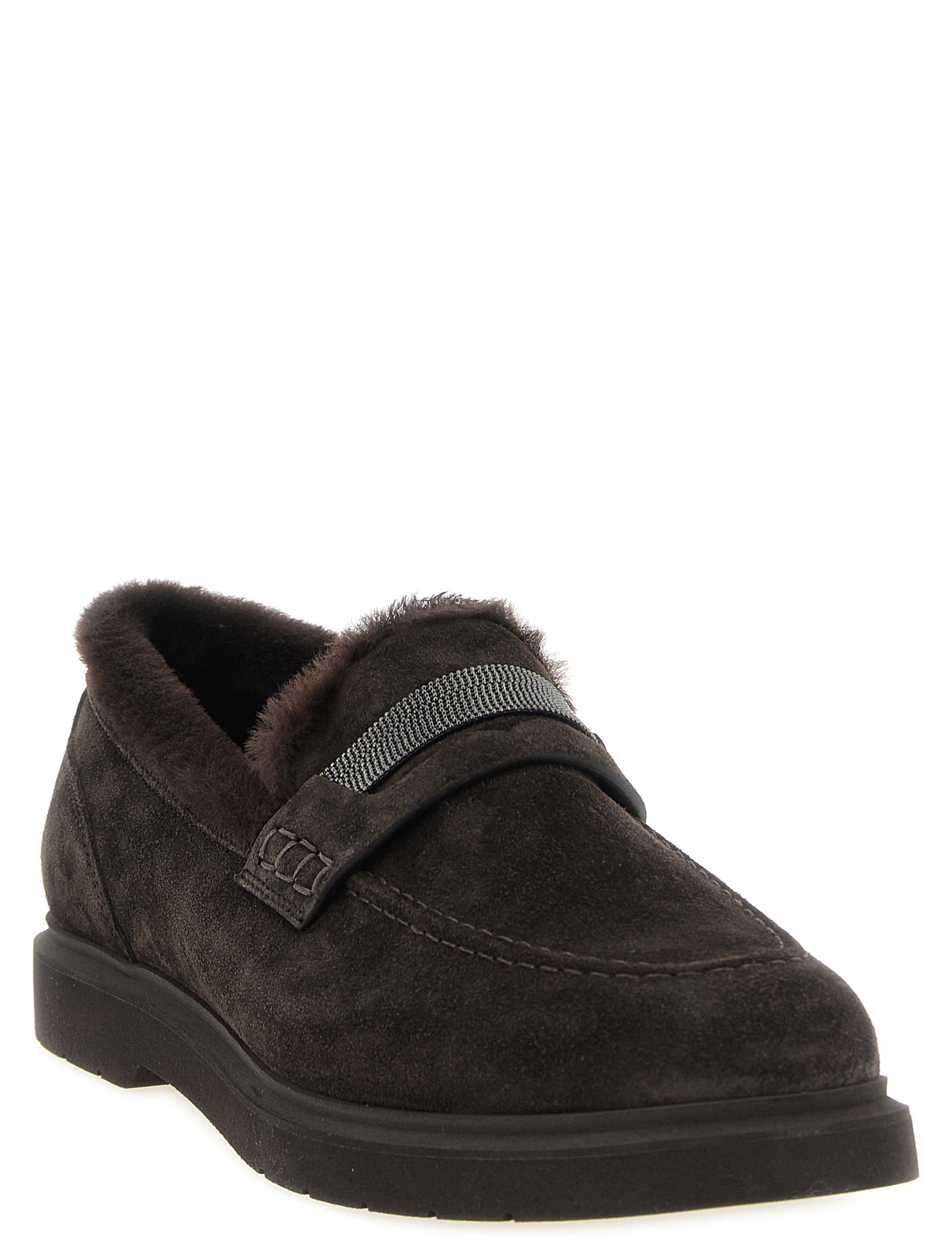 Brunello Cucinelli Brown Calfskin Slip-On Loafers