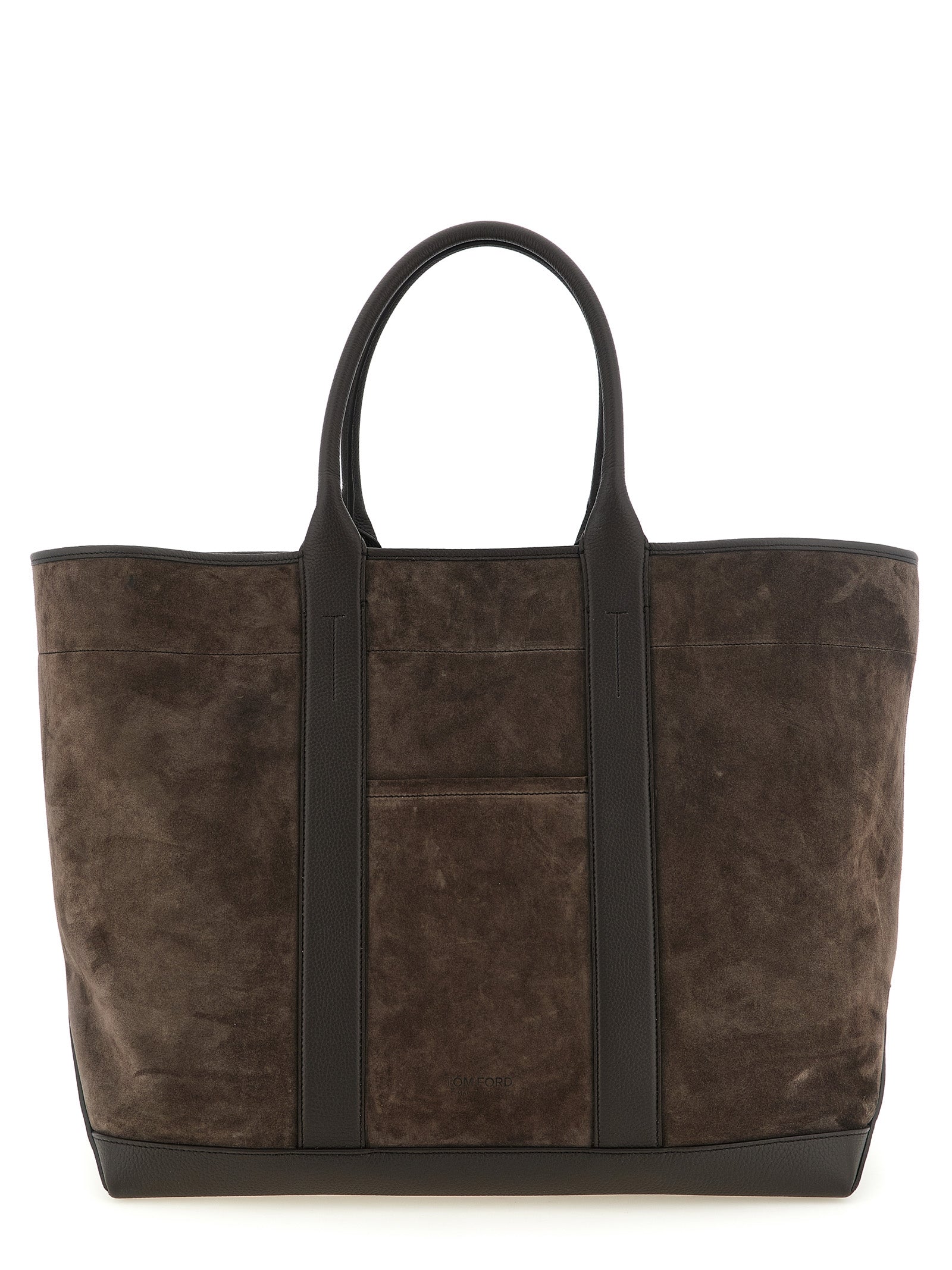 Tom Ford Dark Brown Suede and Hammered Leather Tote Bag