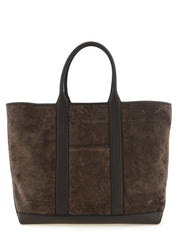 Tom Ford Dark Brown Suede and Hammered Leather Tote Bag