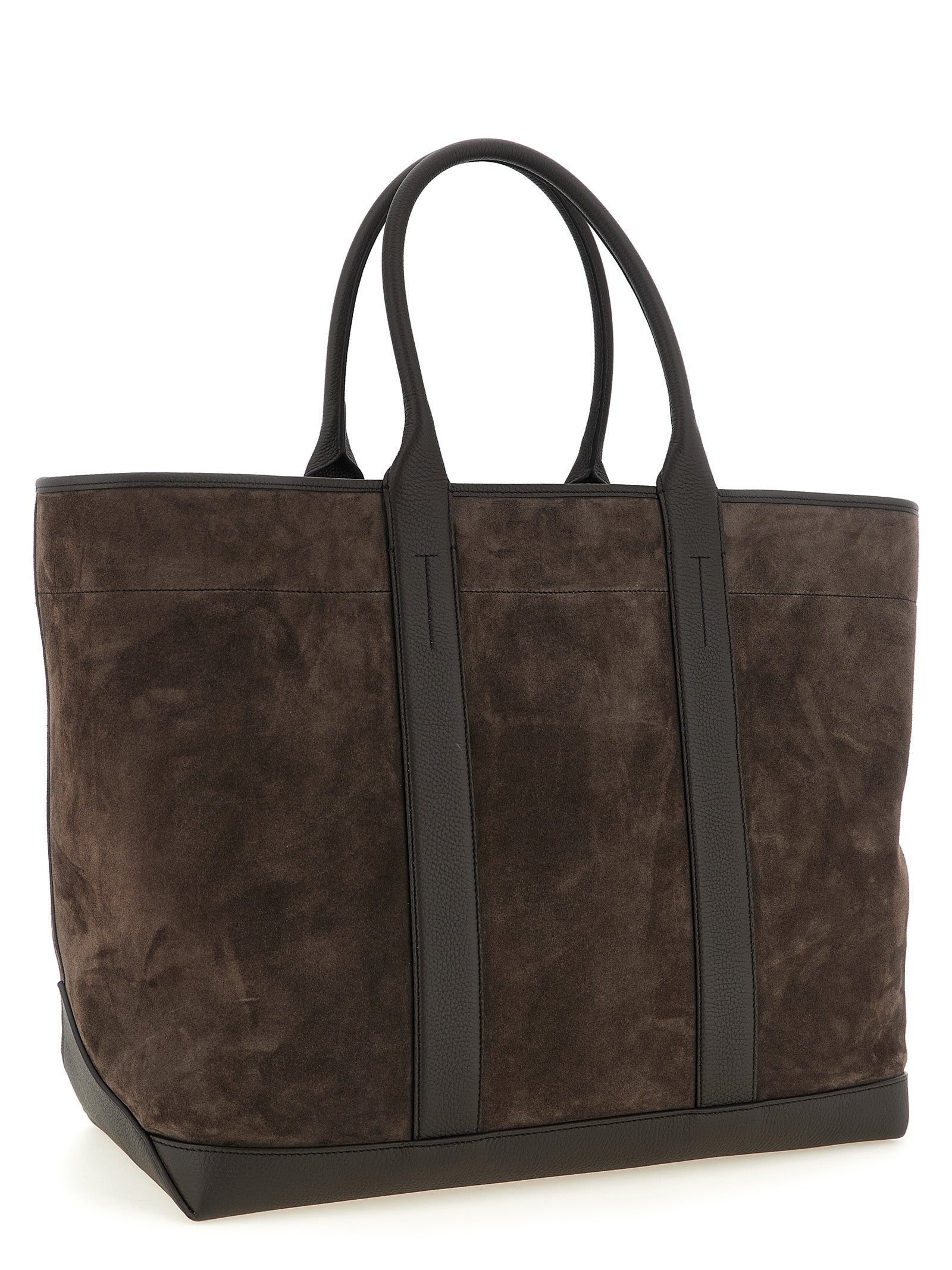 Tom Ford Dark Brown Suede and Hammered Leather Tote Bag