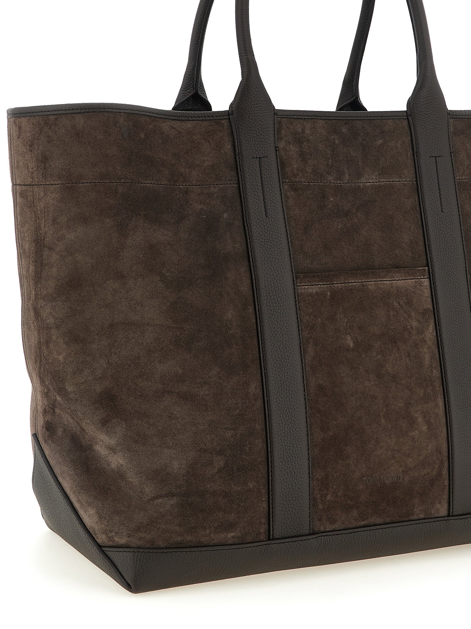 Tom Ford Dark Brown Suede and Hammered Leather Tote Bag