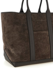Tom Ford Dark Brown Suede and Hammered Leather Tote Bag