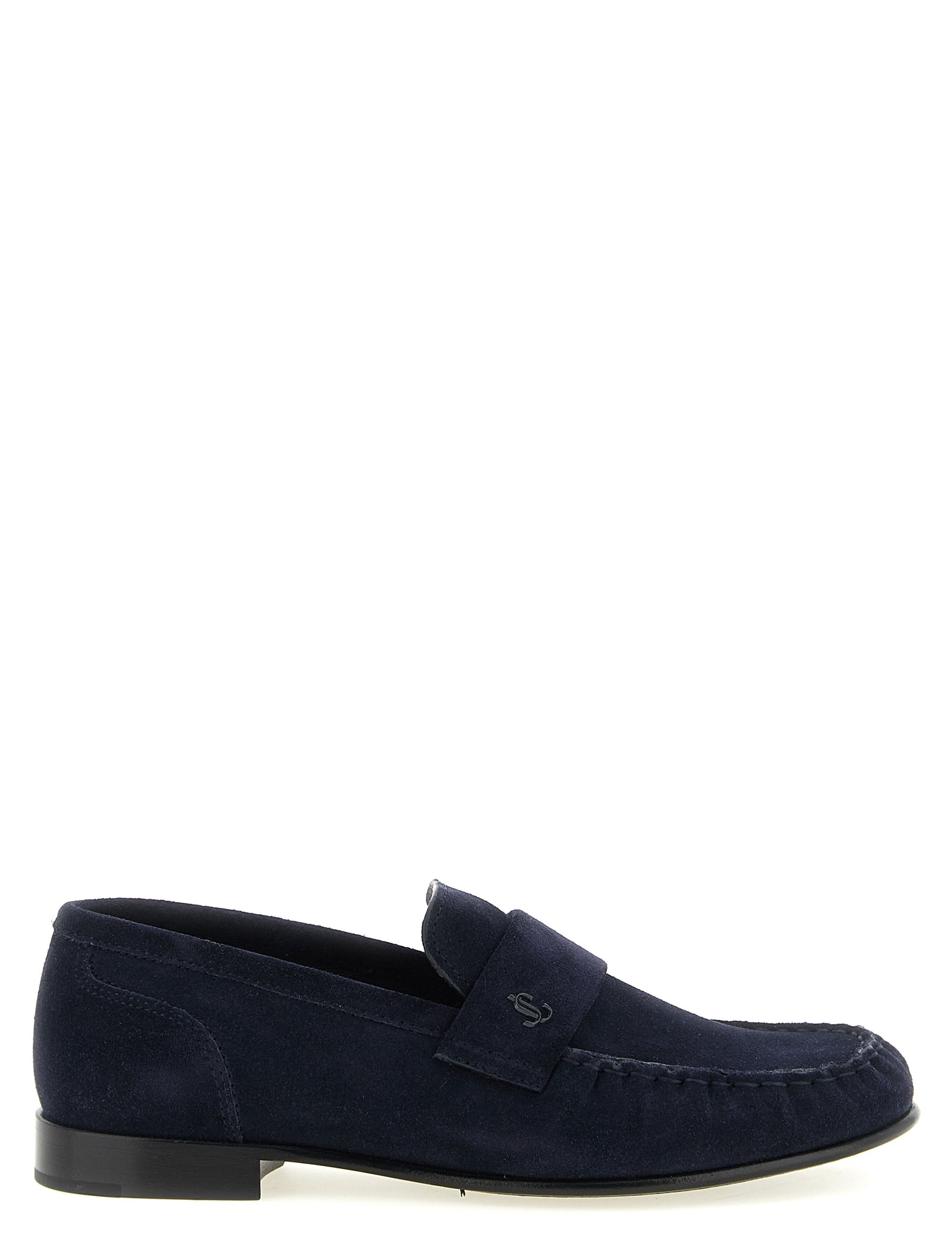 Jimmy Choo Navy Blue Suede Slip-On Loafers