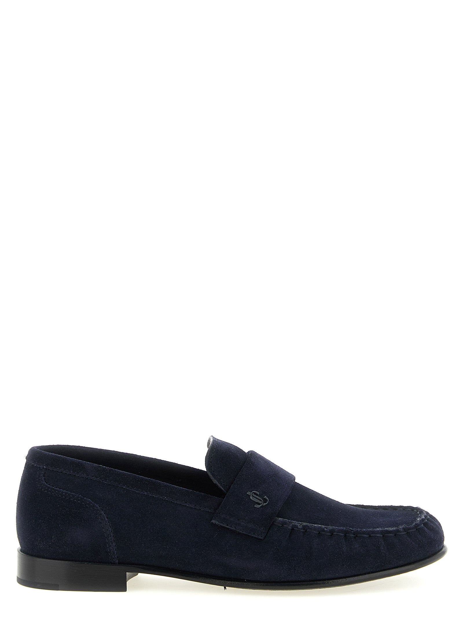 Jimmy Choo Navy Blue Suede Slip-On Loafers