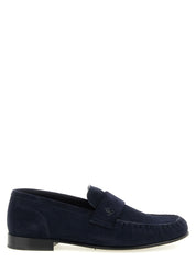 Jimmy Choo Navy Blue Suede Slip-On Loafers
