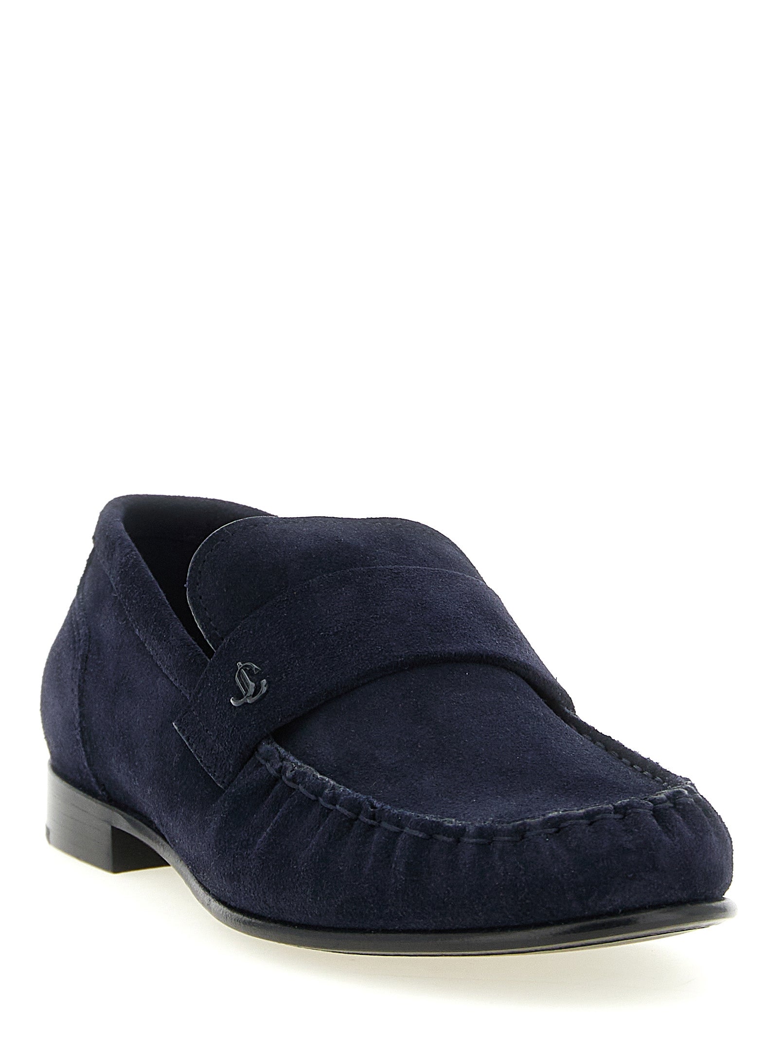 Jimmy Choo Navy Blue Suede Slip-On Loafers