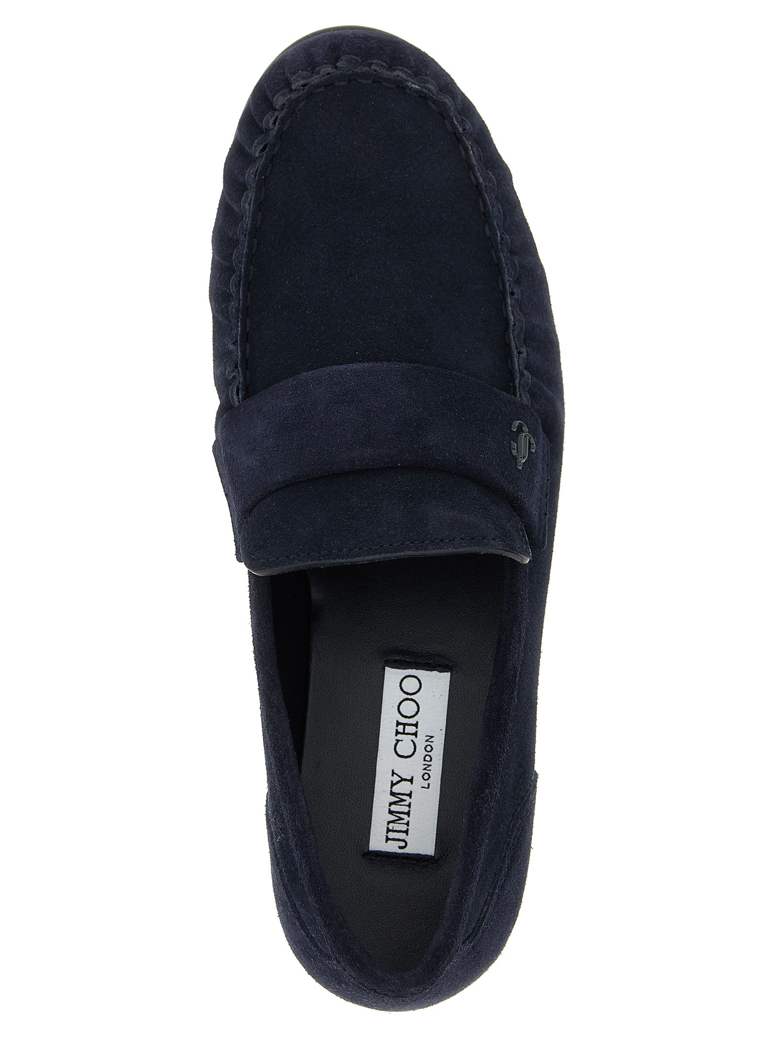 Jimmy Choo Navy Blue Suede Slip-On Loafers