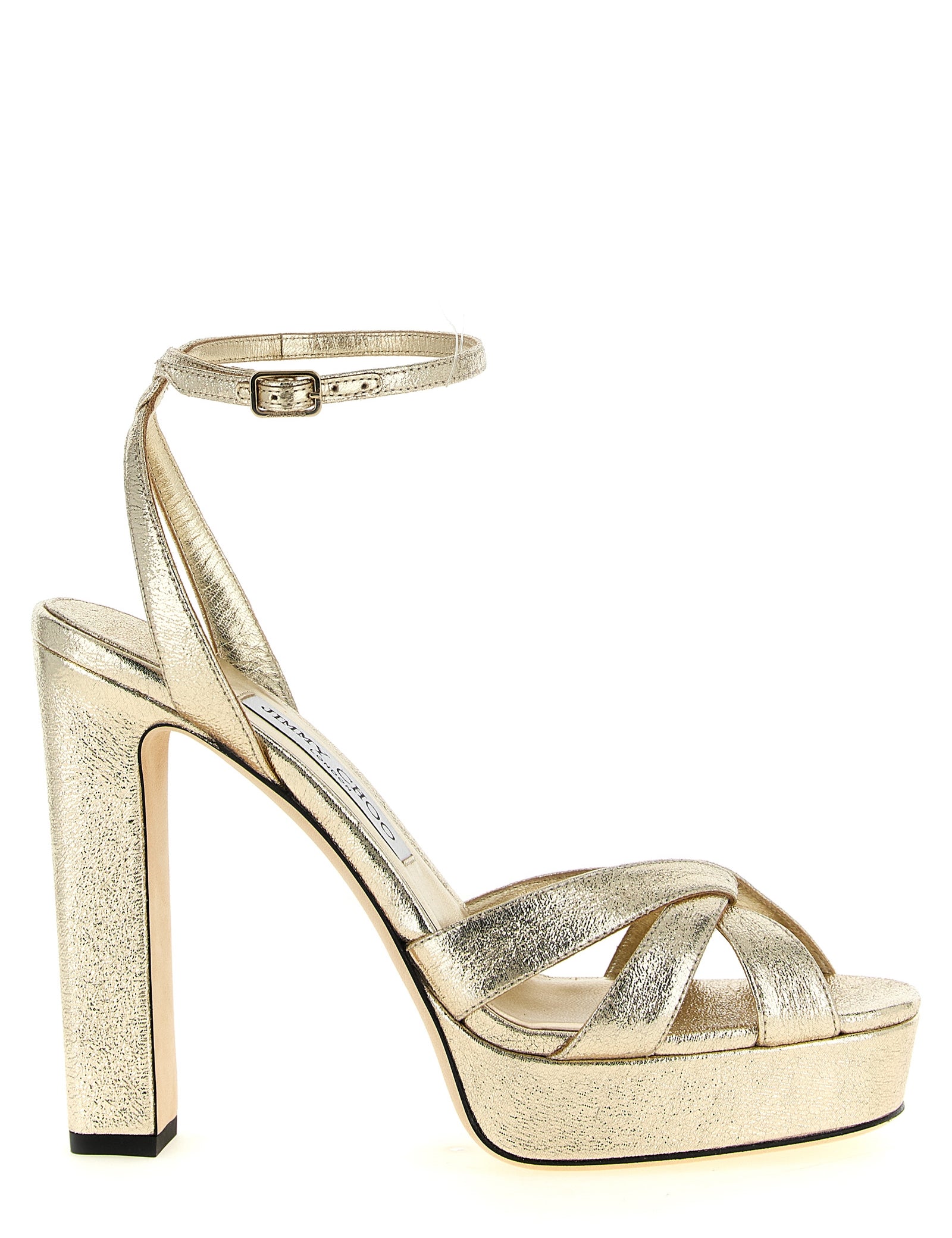 Jimmy Choo Gold Fabric Stiletto Heel Sandals