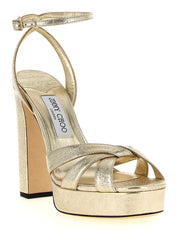 Jimmy Choo Gold Fabric Stiletto Heel Sandals