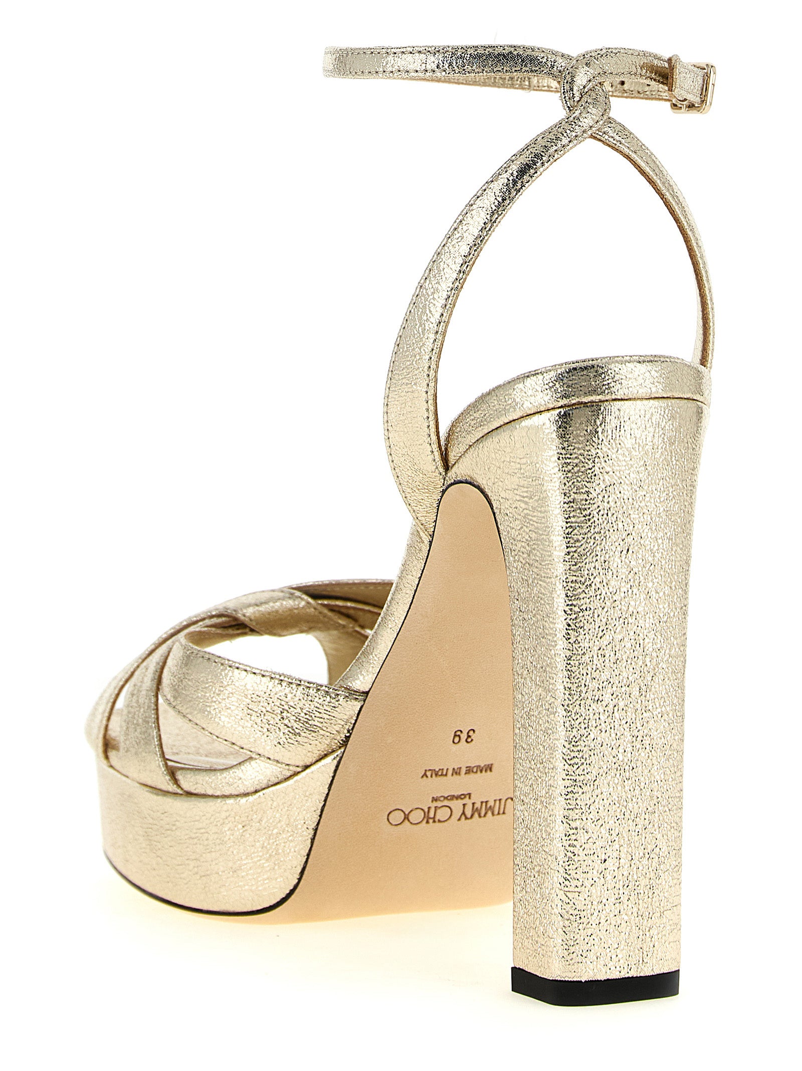 Jimmy Choo Gold Fabric Stiletto Heel Sandals