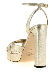 Jimmy Choo Gold Fabric Stiletto Heel Sandals