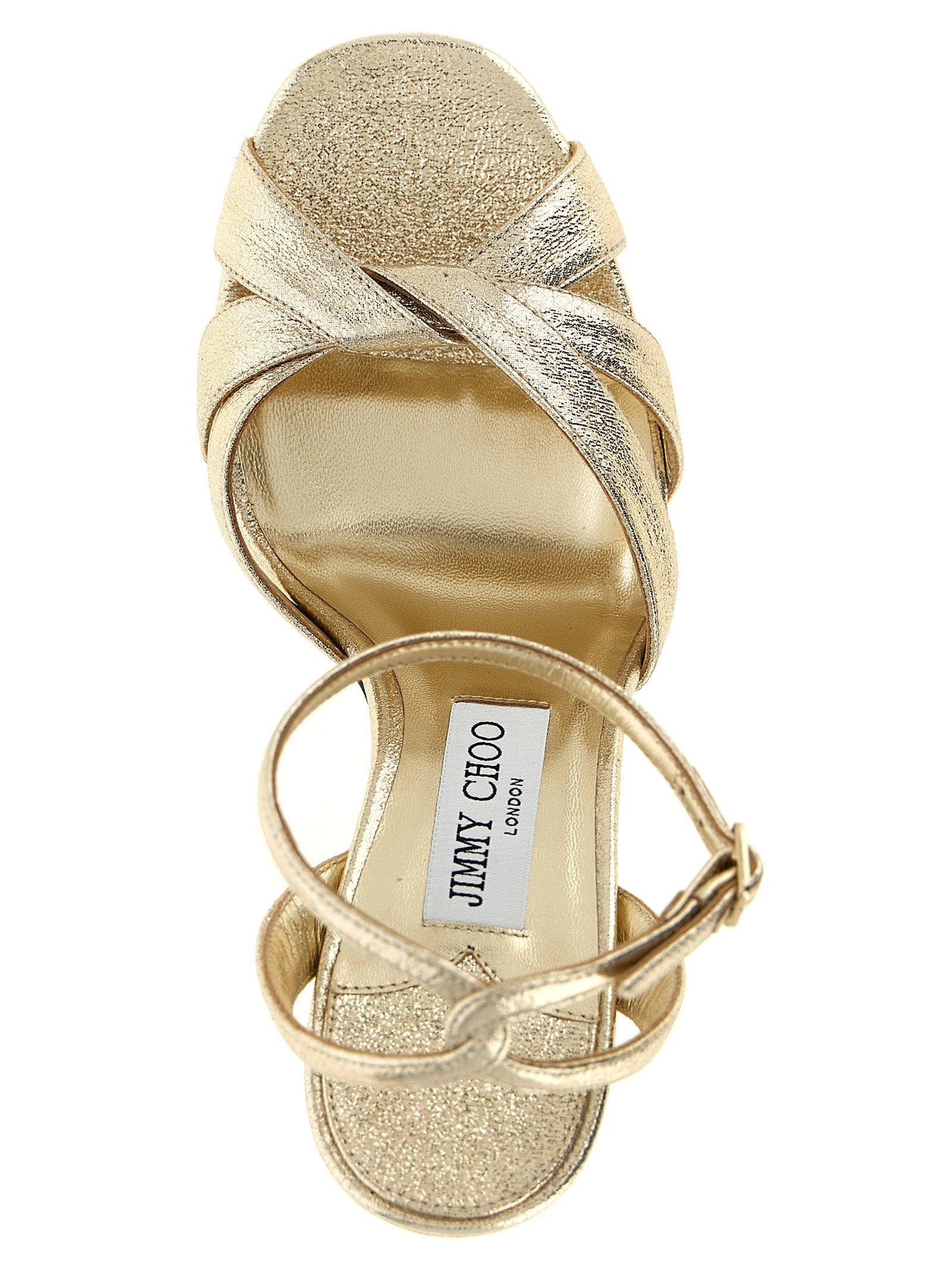Jimmy Choo Gold Fabric Stiletto Heel Sandals