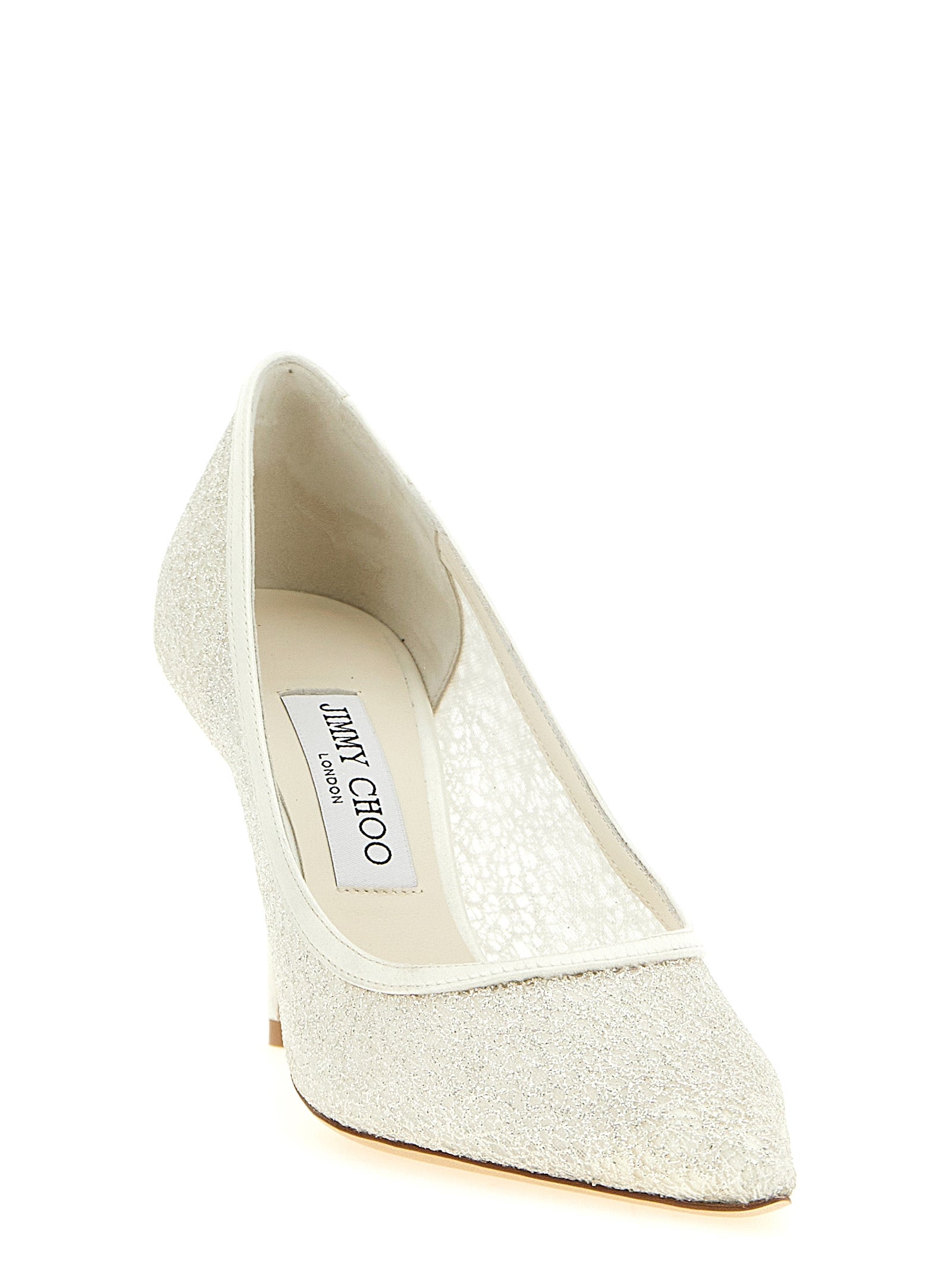 Jimmy Choo White Tencel High-Heel Pumps