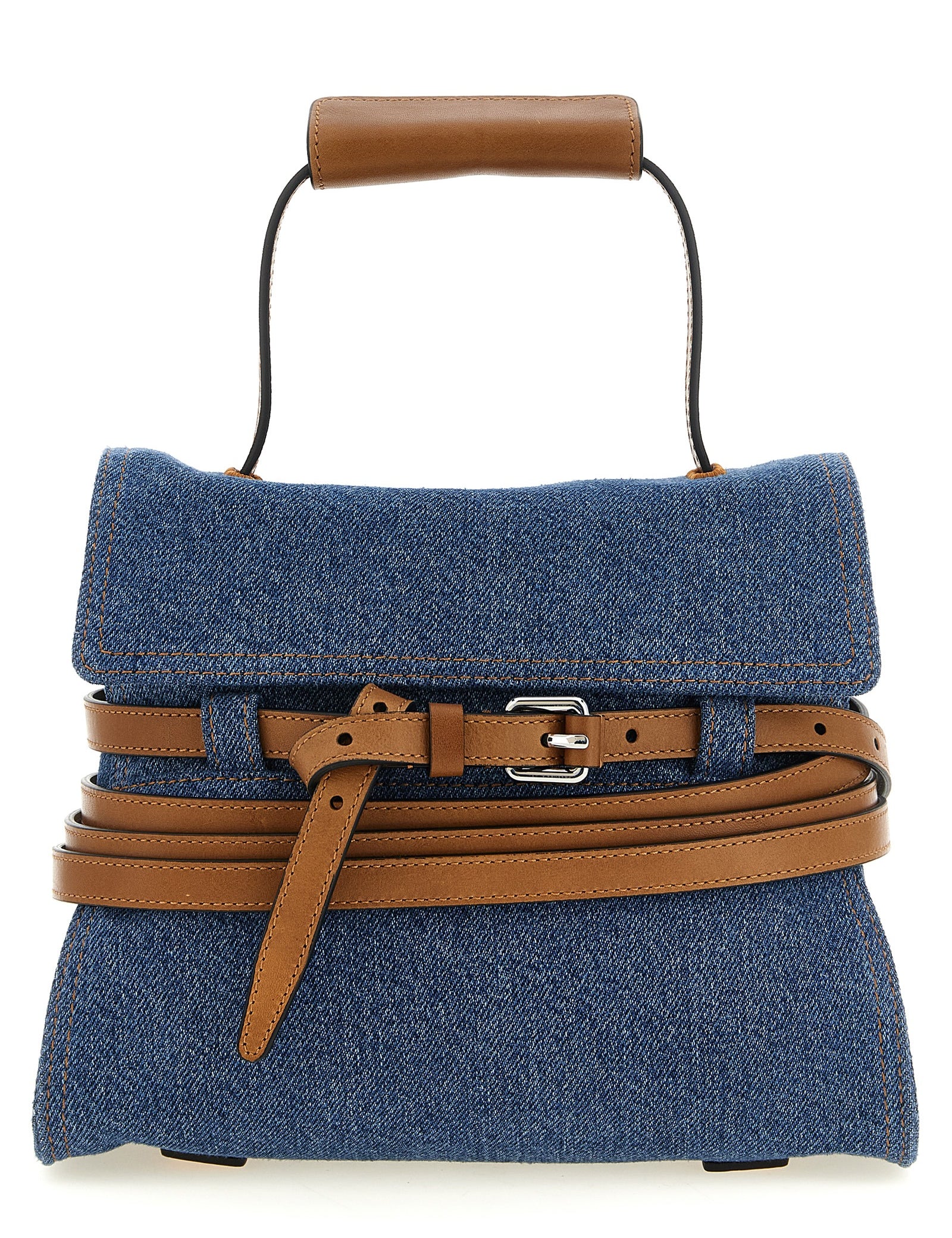 Moschino Blue Denim and Calf Leather Handbag