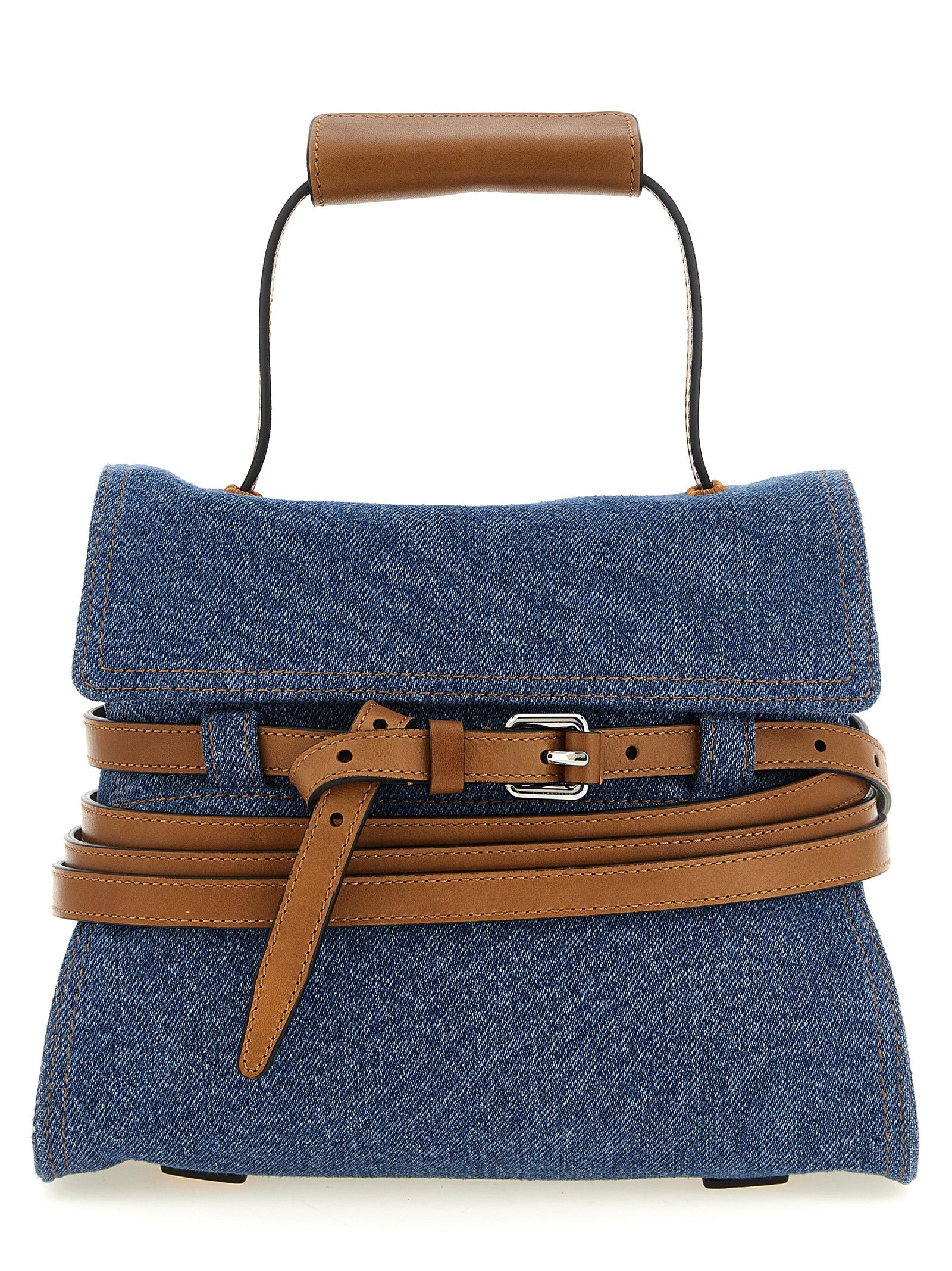 Moschino Blue Denim and Calf Leather Handbag