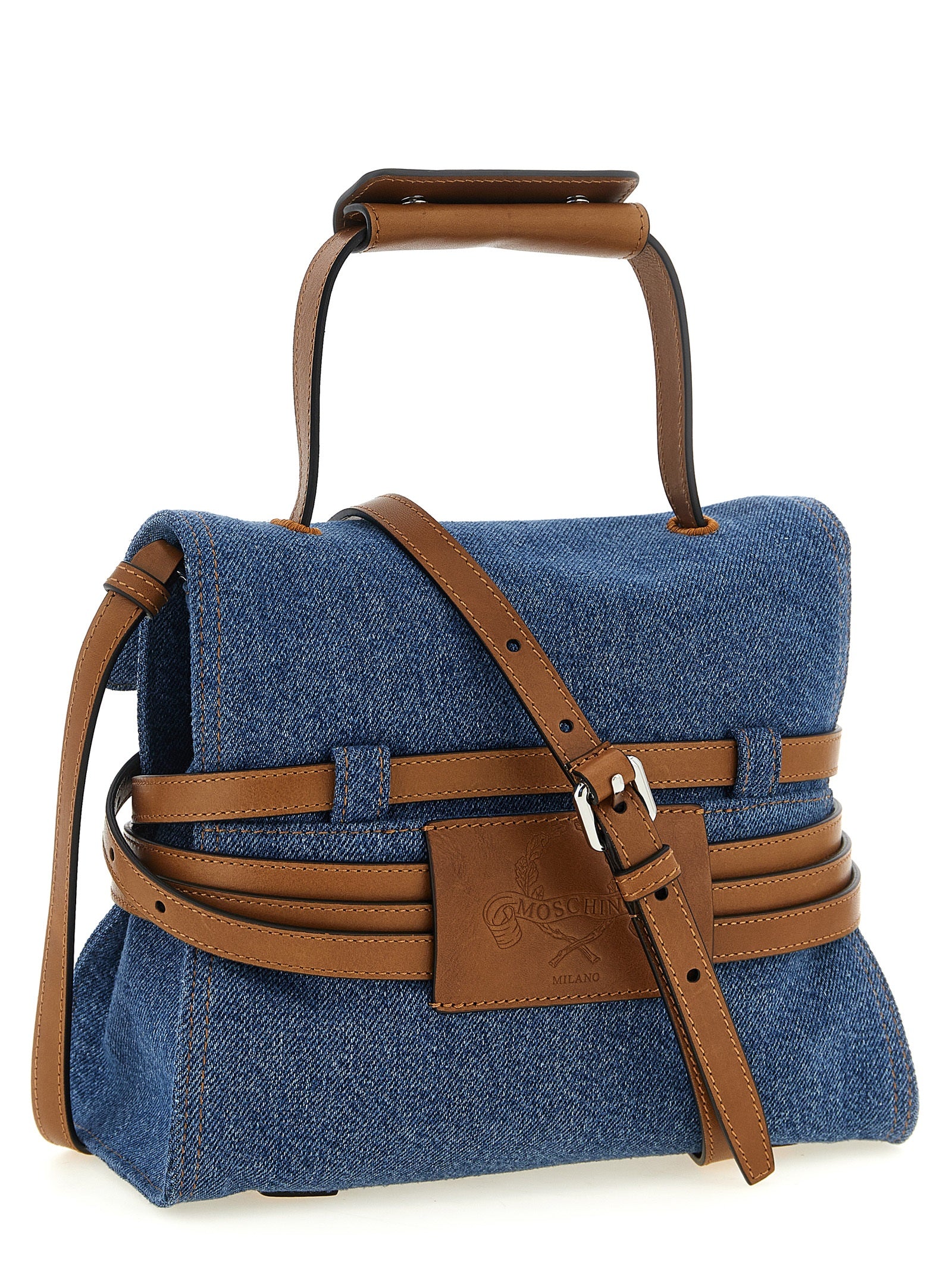 Moschino Blue Denim and Calf Leather Handbag
