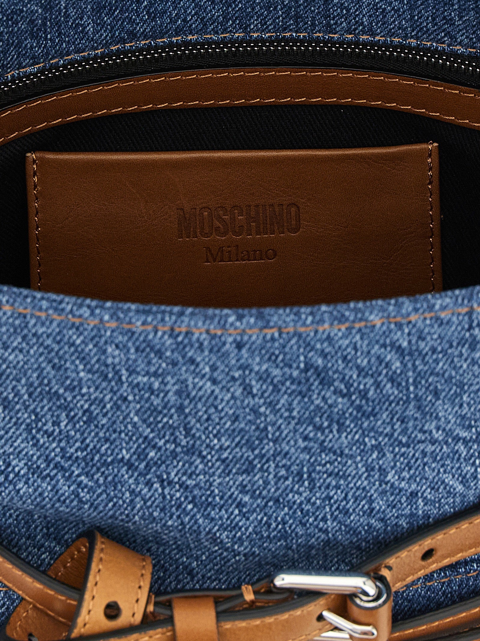 Moschino Blue Denim and Calf Leather Handbag