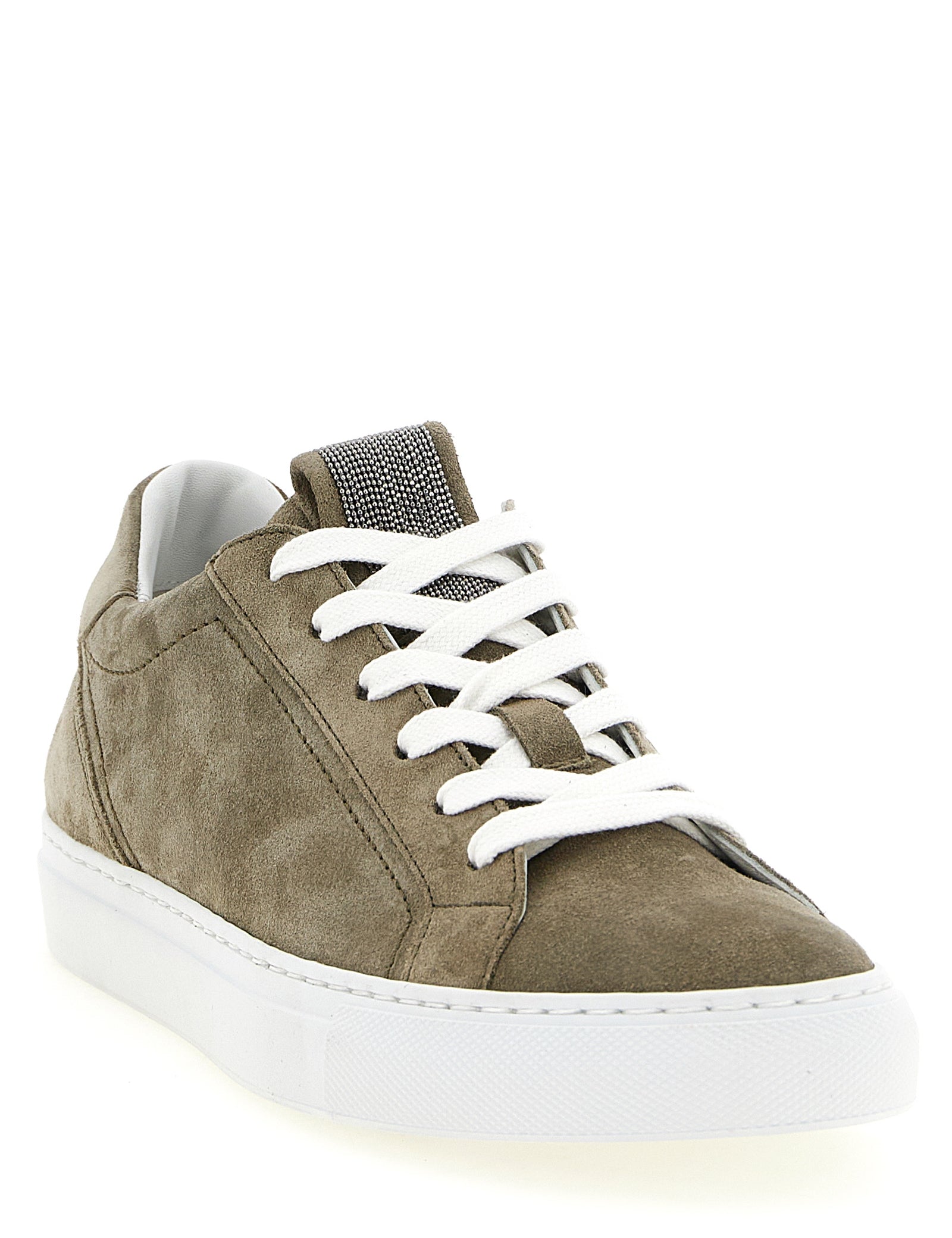 Brunello Cucinelli Gray Khaki Suede Low Top Sneakers