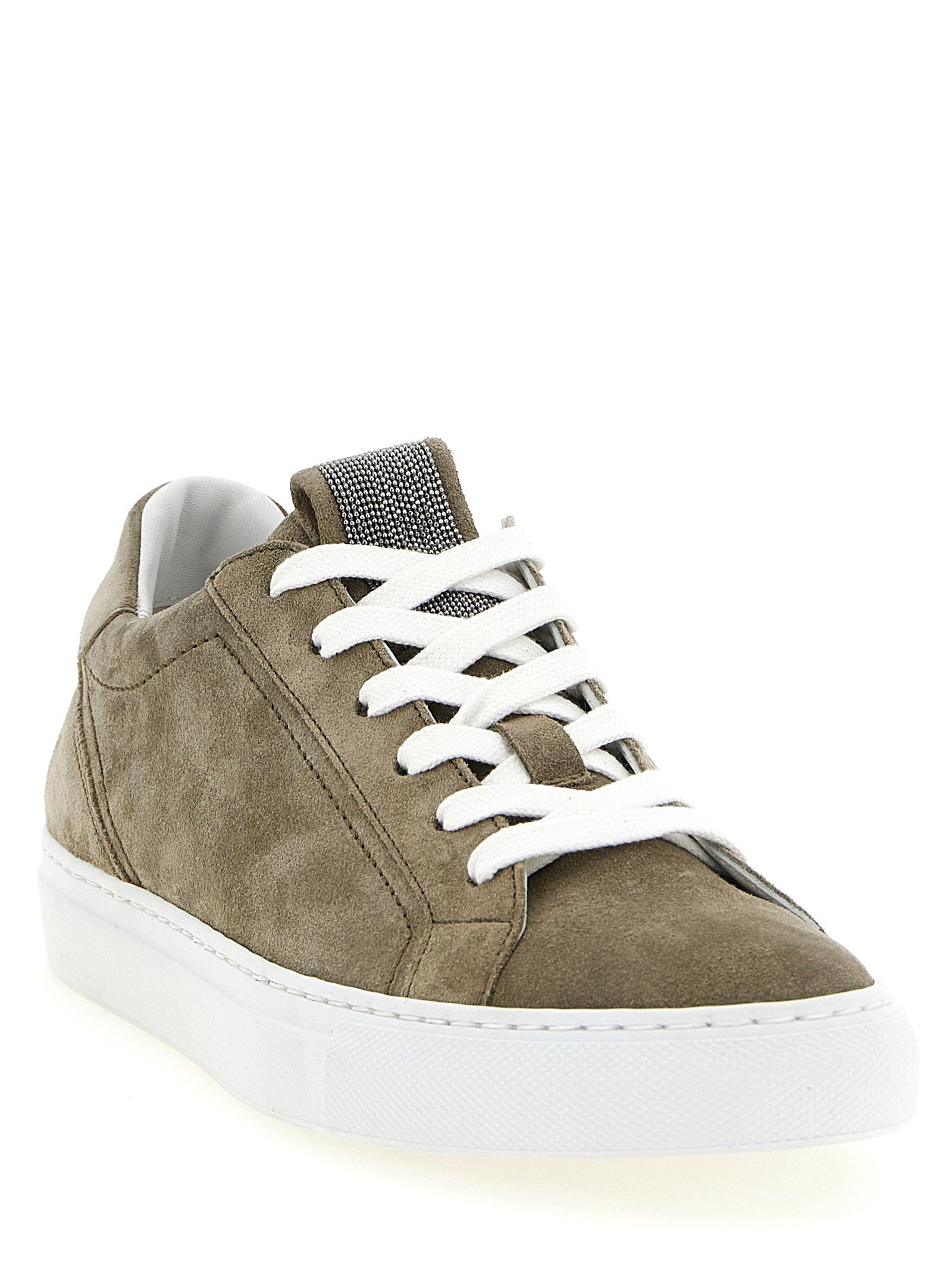 Brunello Cucinelli Gray Khaki Suede Low Top Sneakers