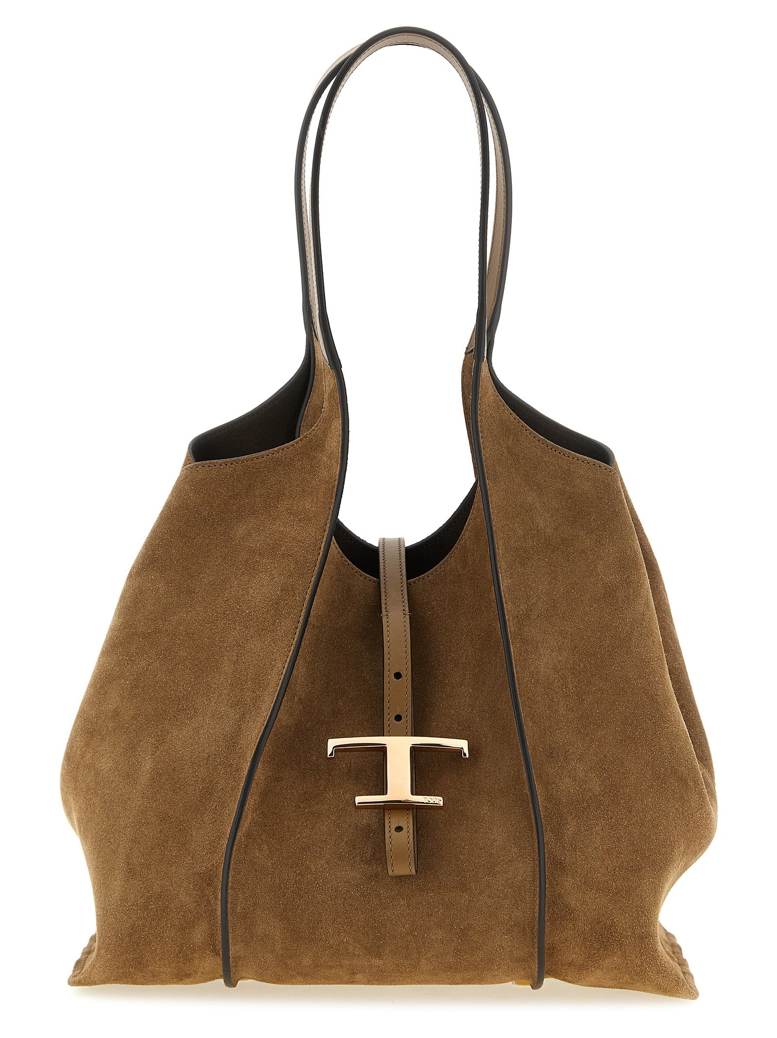 Tod's Brown Suede and Leather Midi Shopping Bag