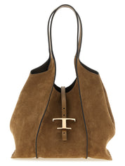 Tod's Brown Suede and Leather Midi Shopping Bag