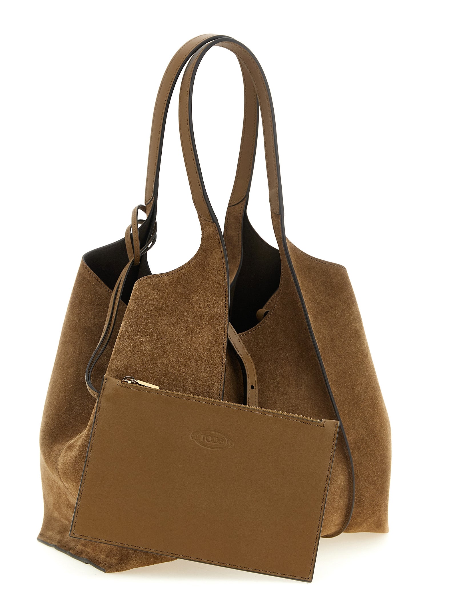 Tod's Brown Suede and Leather Midi Shopping Bag