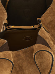 Tod's Brown Suede and Leather Midi Shopping Bag