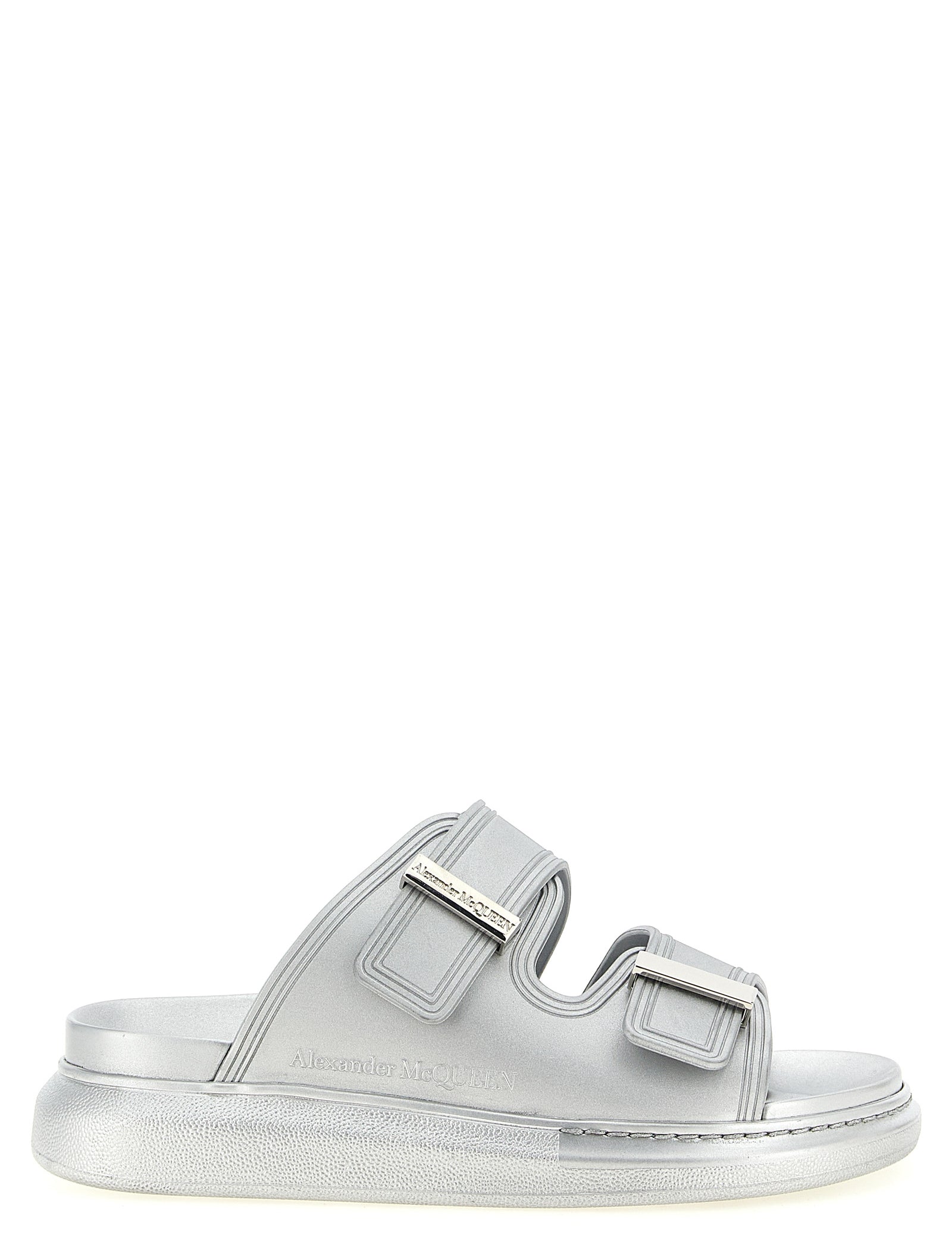 Alexander McQueen Metallic Silver Rubber Slide Sandal