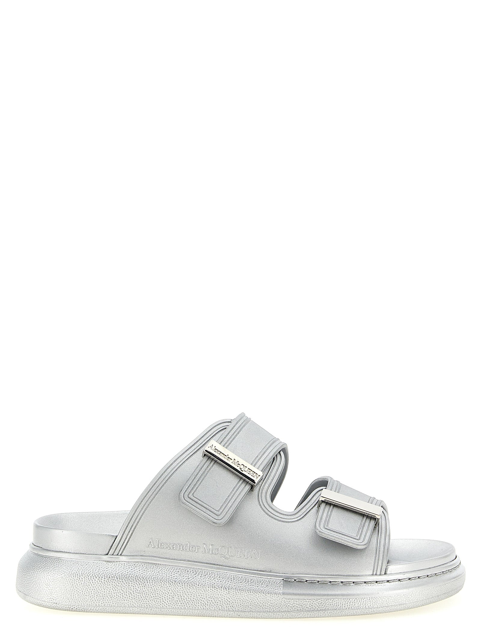 Alexander McQueen Metallic Silver Rubber Slide Sandal