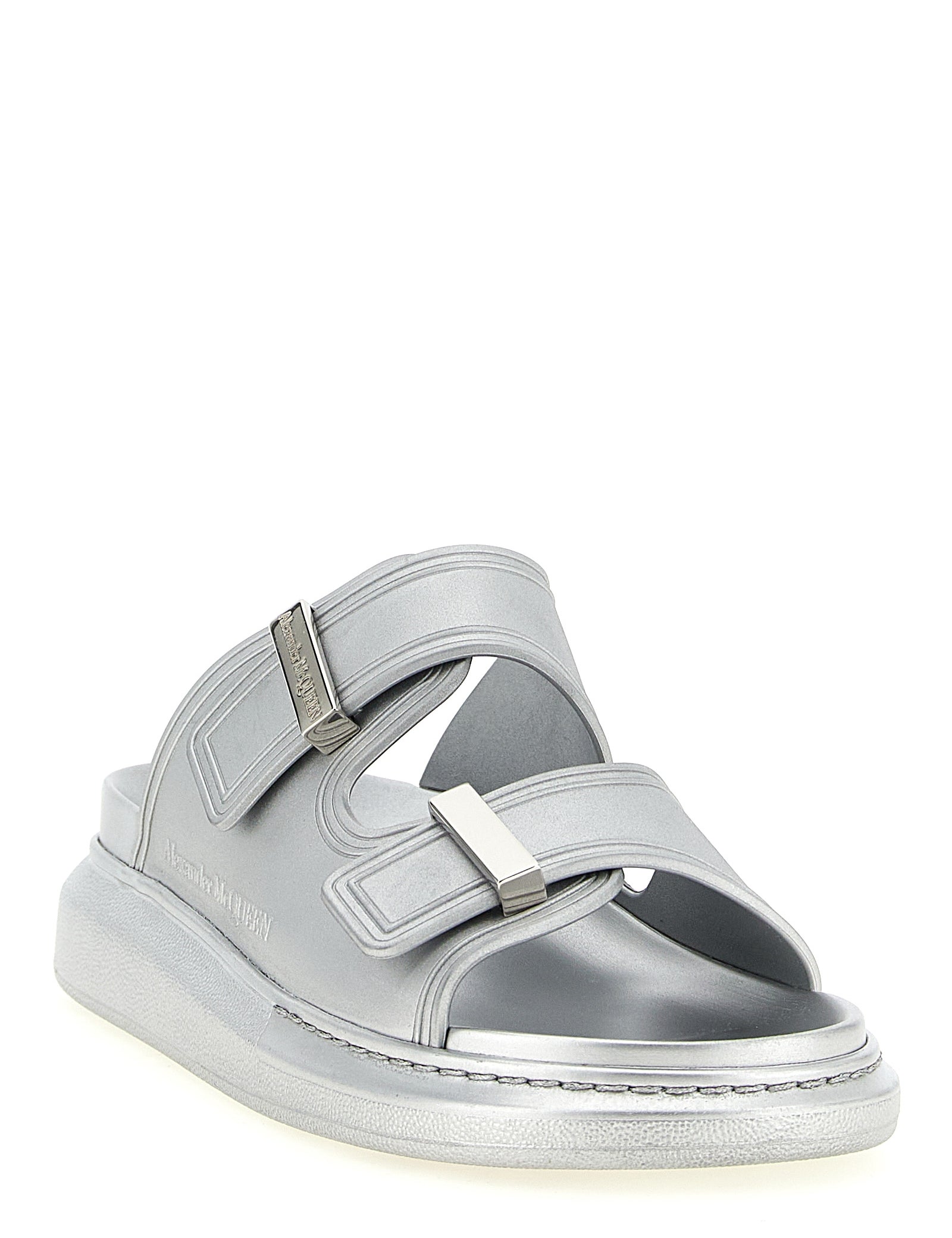 Alexander McQueen Metallic Silver Rubber Slide Sandal