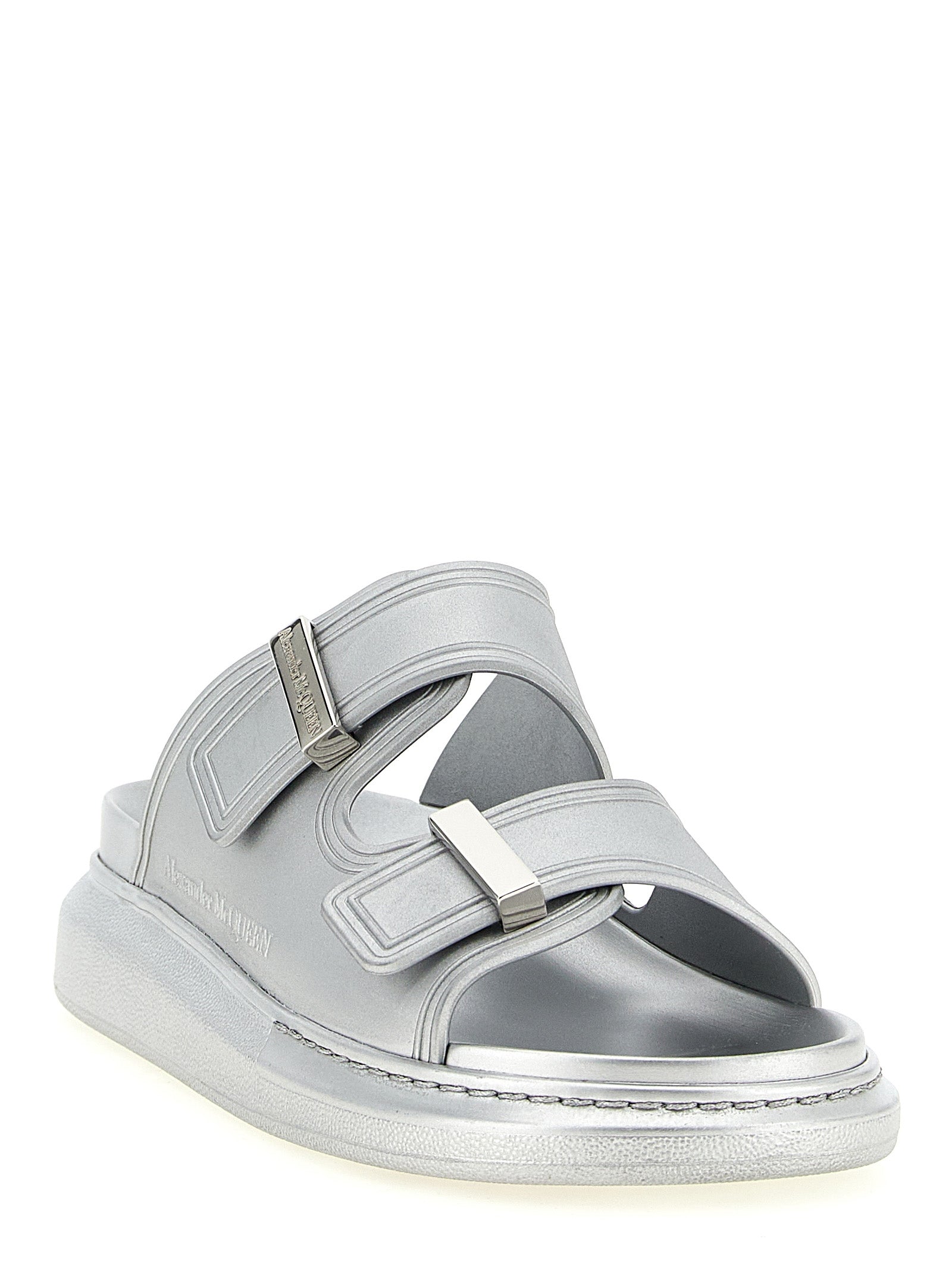 Alexander McQueen Metallic Silver Rubber Slide Sandal