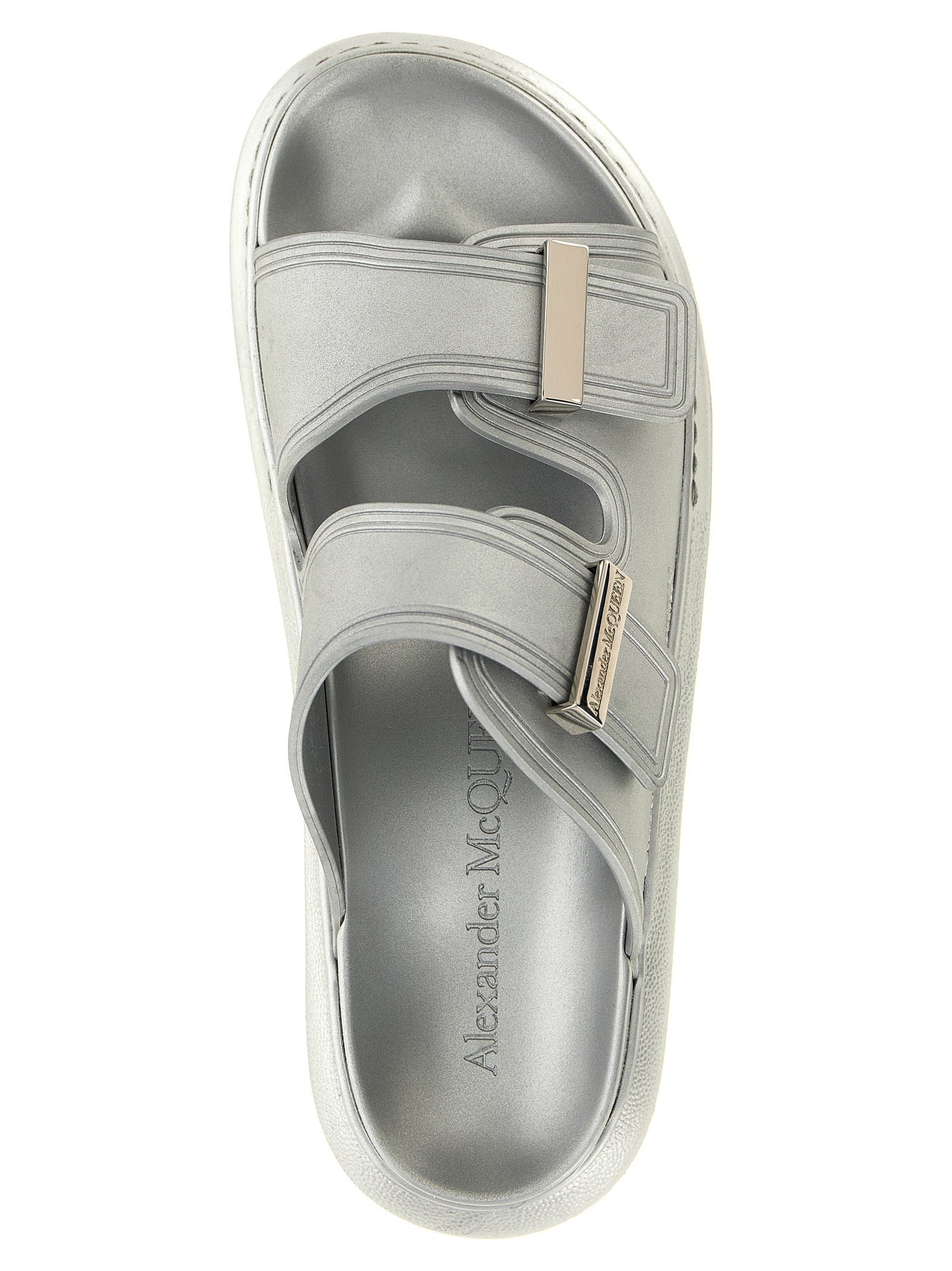 Alexander McQueen Metallic Silver Rubber Slide Sandal