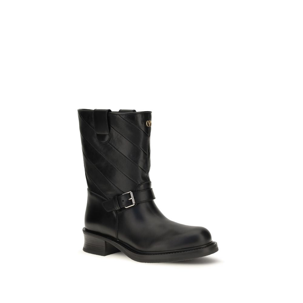 Valentino Garavani Black Calf Leather Ankle Boots