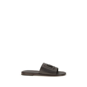 Dolce & Gabbana Brown Calf Leather Flat Sandals