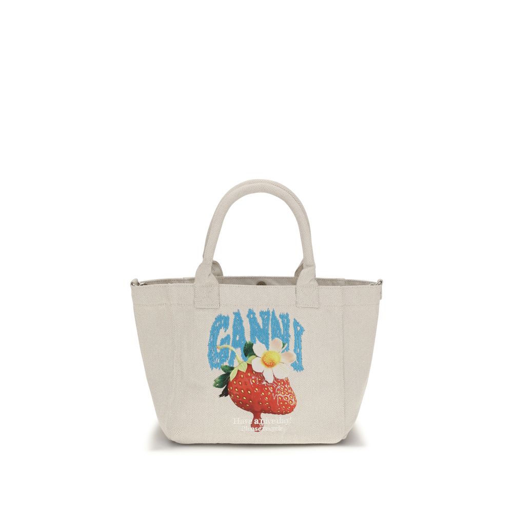 Ganni Beige Polyester Shoulder Bag with Raspberry Print
