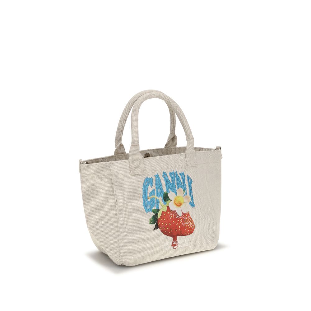 Ganni Beige Polyester Shoulder Bag with Raspberry Print