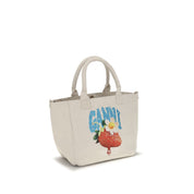 Ganni Beige Polyester Shoulder Bag with Raspberry Print