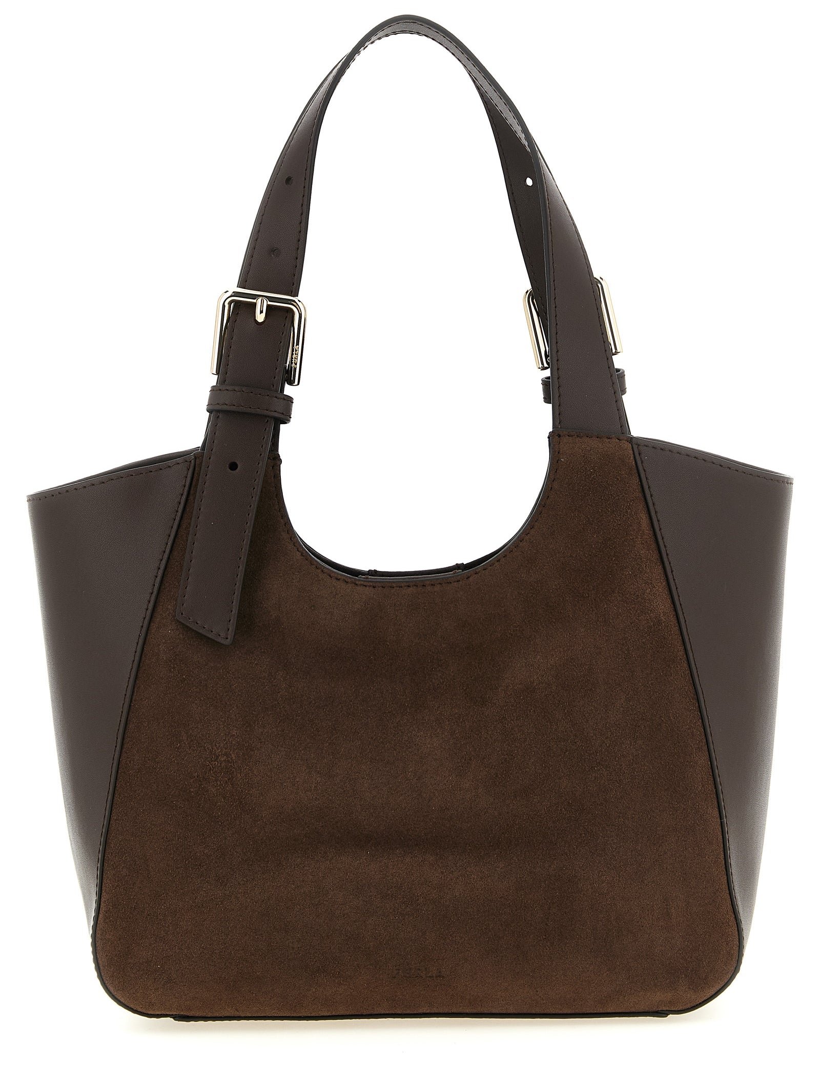 Furla Dark Brown Calfskin Suede Tote Bag