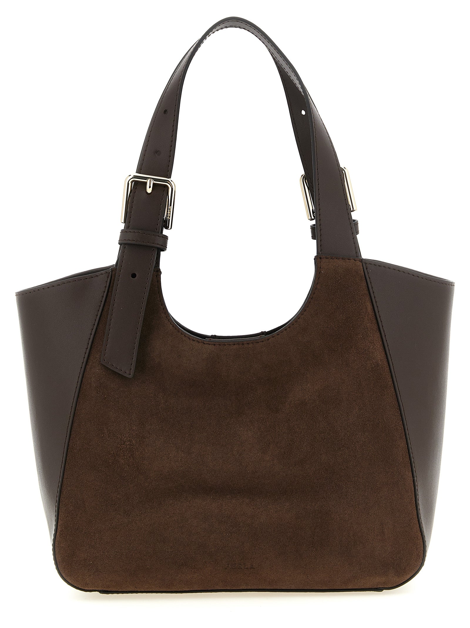 Furla Dark Brown Calfskin Suede Tote Bag