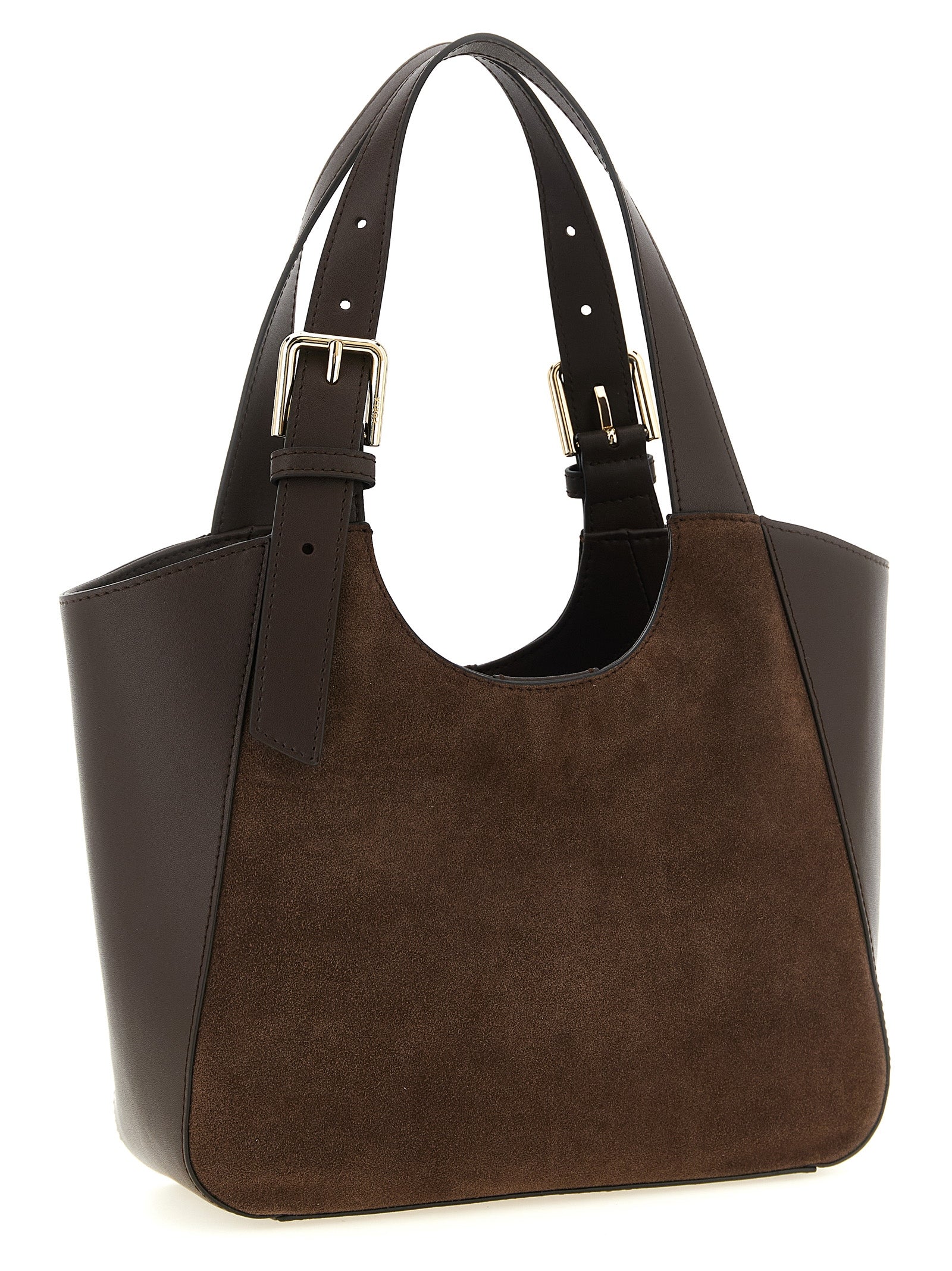 Furla Dark Brown Calfskin Suede Tote Bag